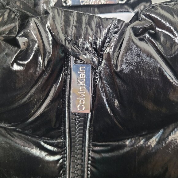 NWT Puffy Vest Womens CALVIN KLEIN Shiny Black Nylon Poly Size XL - Picture 4 of 16